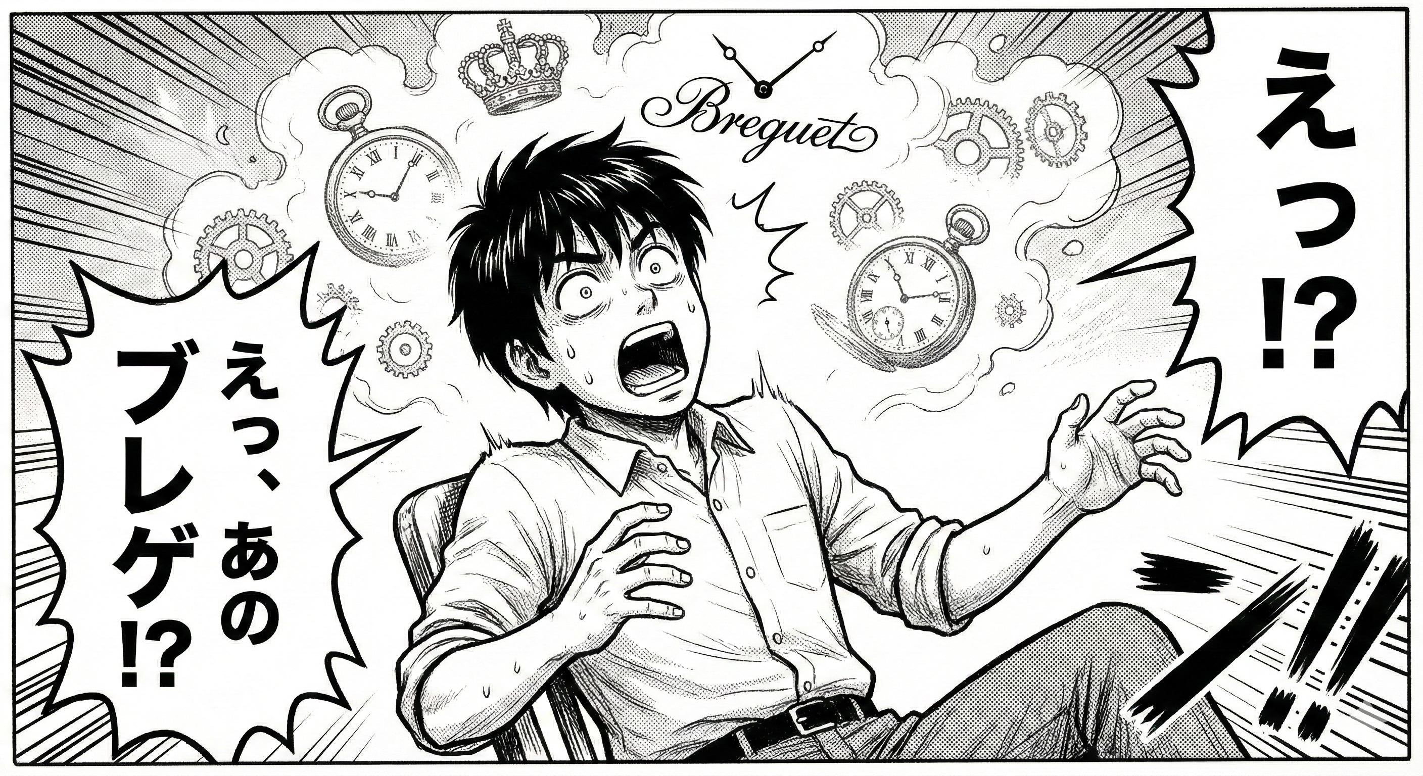 第7コマ：『あのブレゲ!?』と驚く主人公