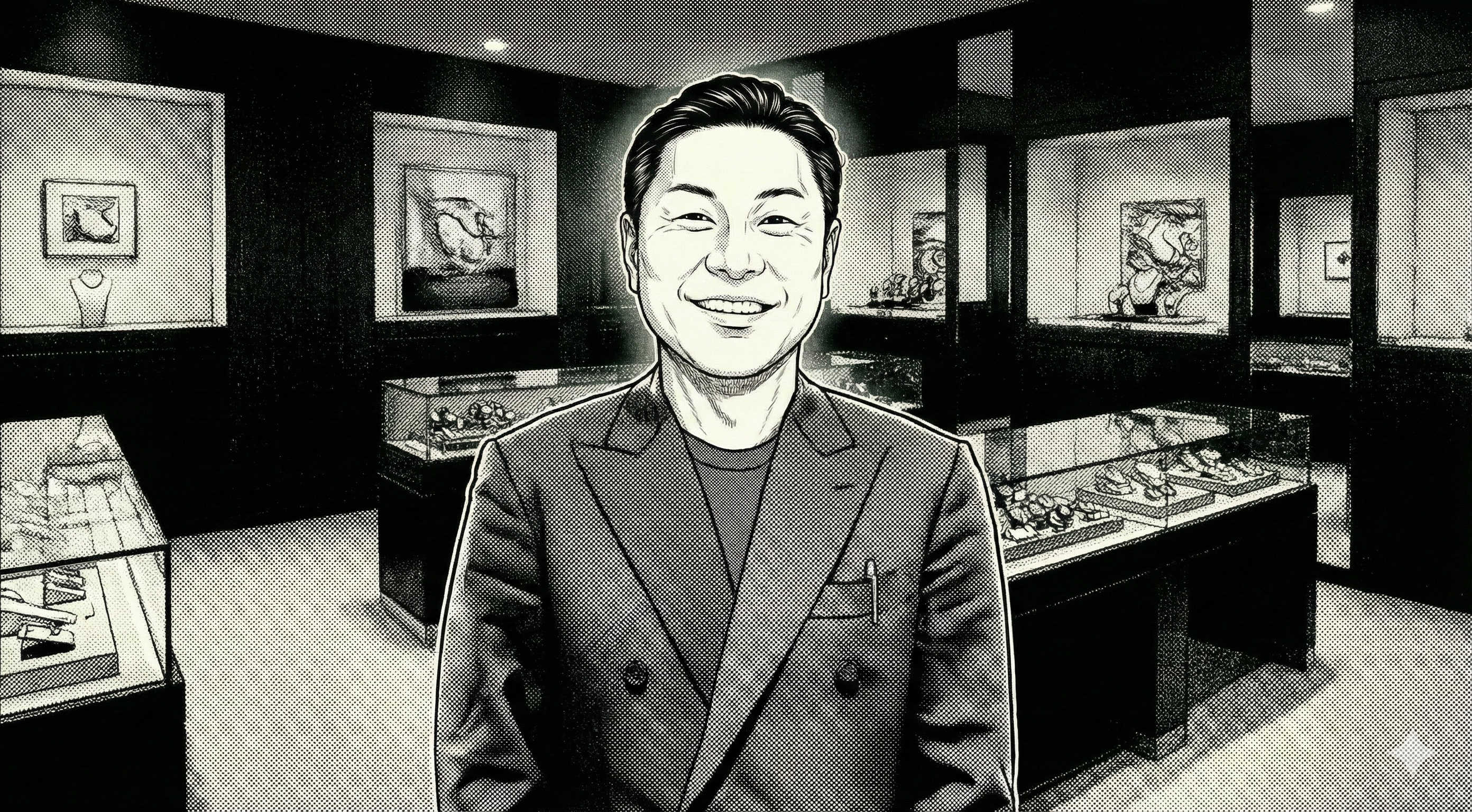 漫画1コマ。店主が少し真顔になる。背景がやや暗転。