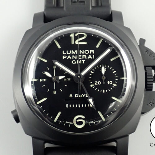パネライ ルミノール 1950 8DAYSクロノ モノプルサンテGMT Ref.PAM00317 ブラック文字盤 美品 X964KUKM 商品画像1