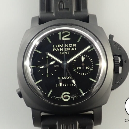 パネライ ルミノール 1950 8DAYSクロノ モノプルサンテGMT Ref.PAM00317 ブラック文字盤 美品 50J0Z865 商品画像1